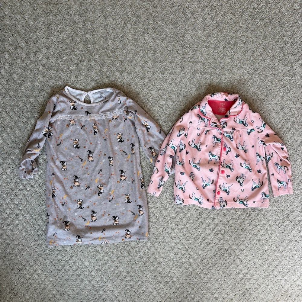 Carter's Gray Animal Print Nightgown and Pink Dinosaur Pajama Set